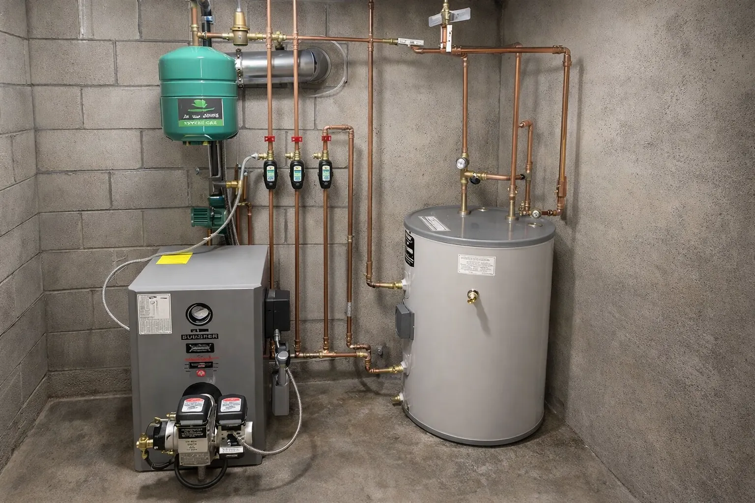 Modern residential boiler system with clean piping